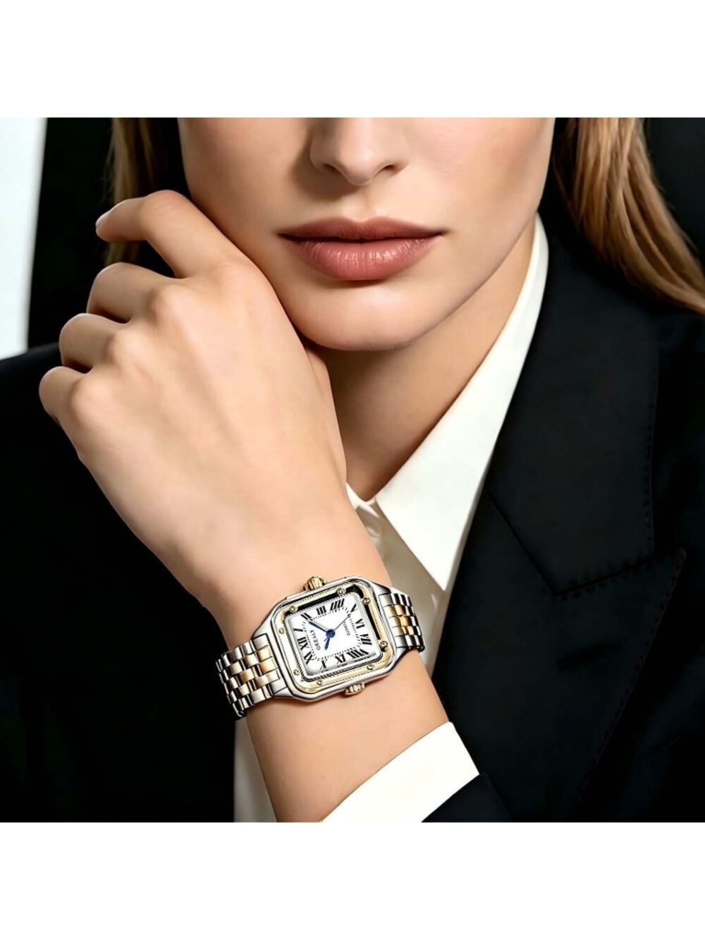 Women's Multicolor 2 Bracelets Set Roman Dial Bangle Stainless Steel Wrist Watch - Picture 3 of 7